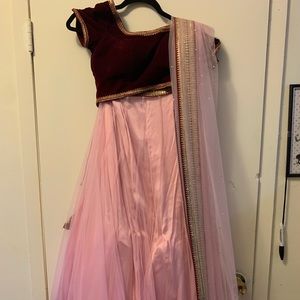 Pink, Maroon, and Gold Lahenga